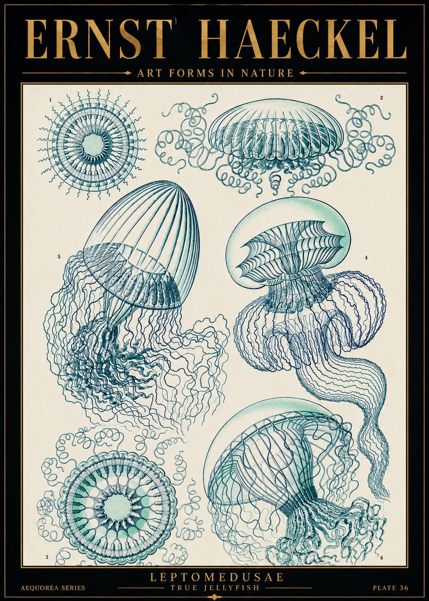 Ernst Haeckel Leptomedusae True Jellyfish No5 - Plakát