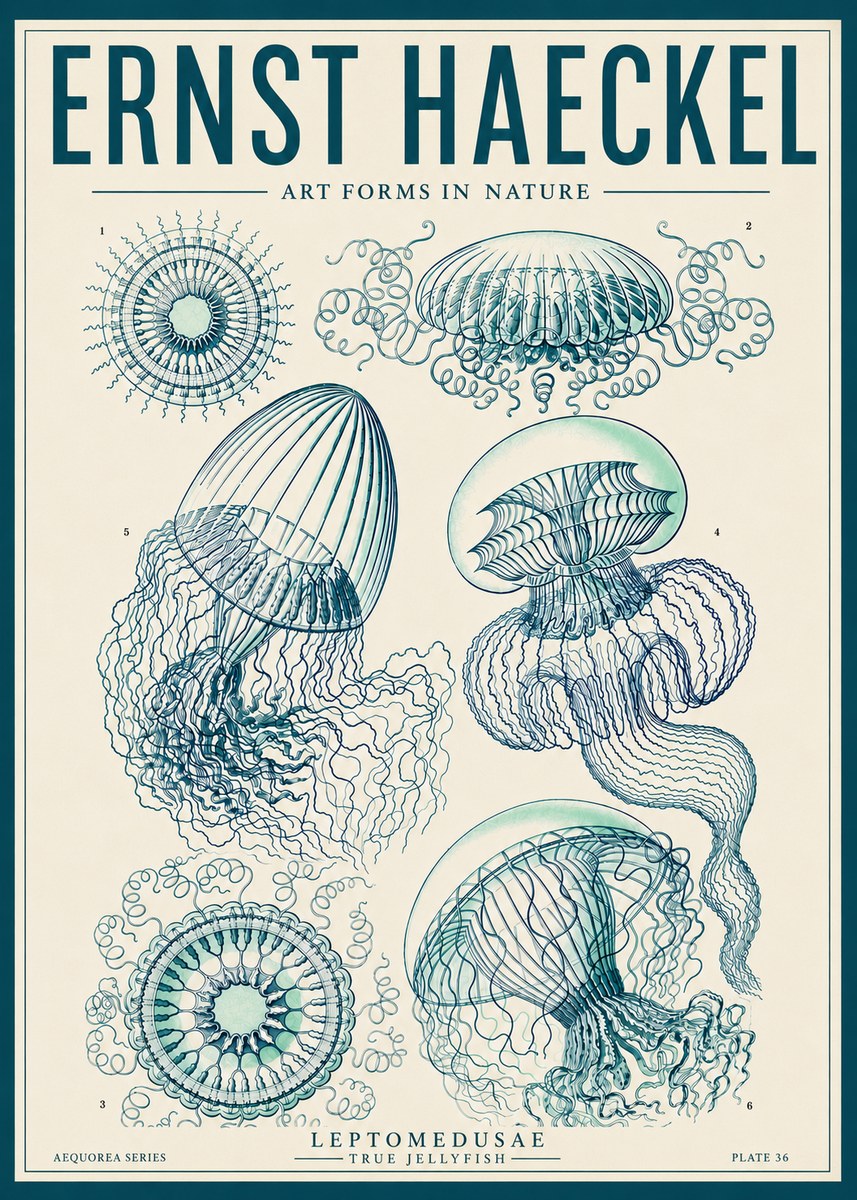 Ernst Haeckel Leptomedusae True Jellyfish No6 - Plakát
