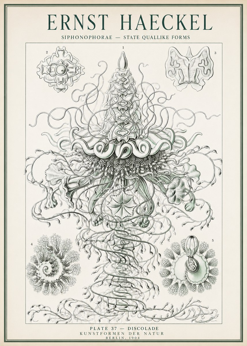 Ernst Haeckel Siphonophorae – State Quallike Forms No1 - Plakát