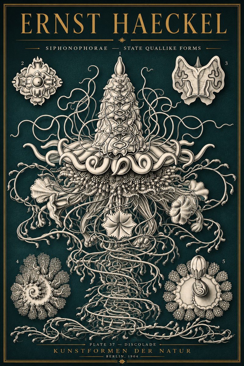 Ernst Haeckel Siphonophorae – State Quallike Forms No5 - Plakát