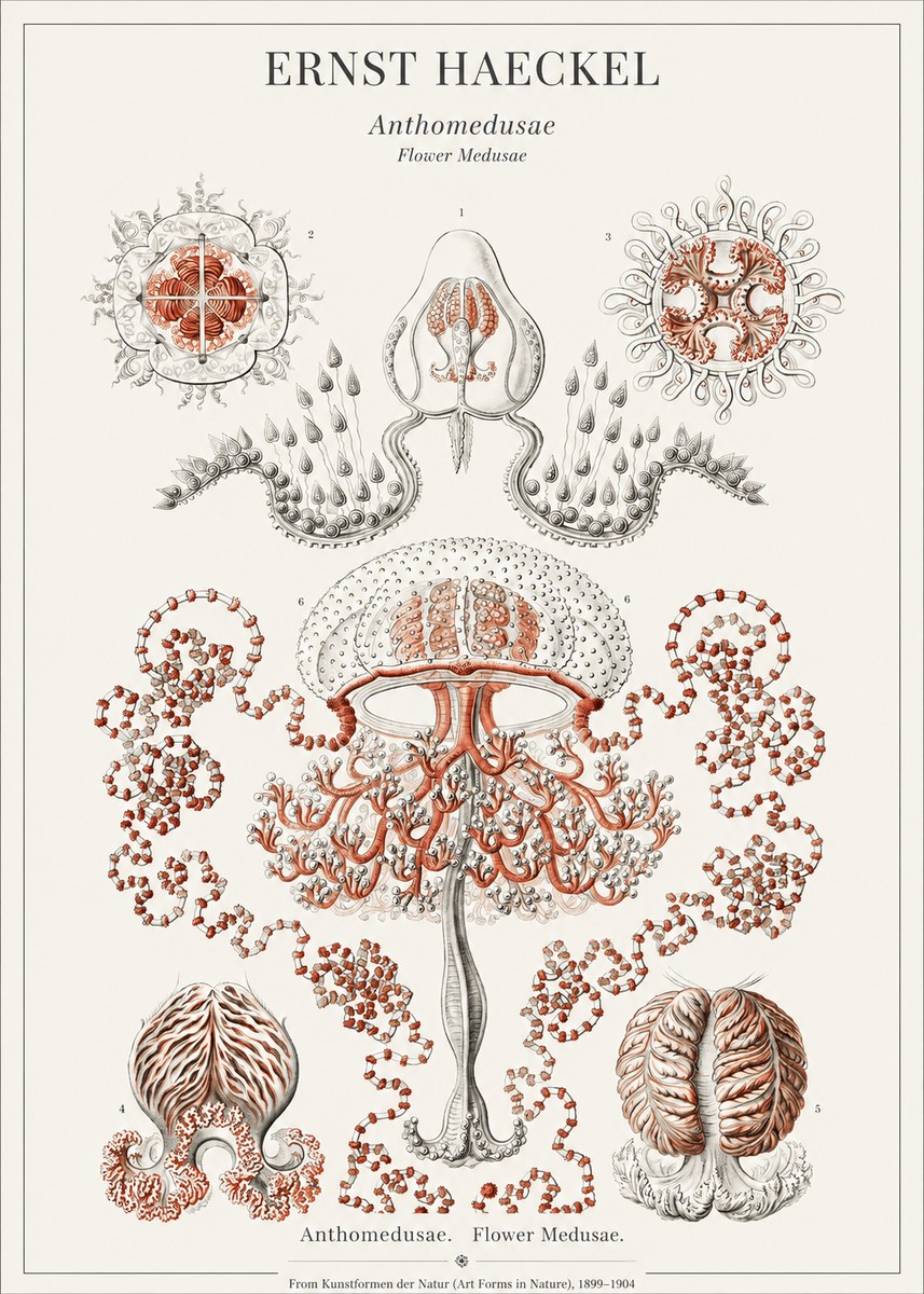 Ernst Haeckel Anthomedusae. Flower Medusae. No1 - Plakát
