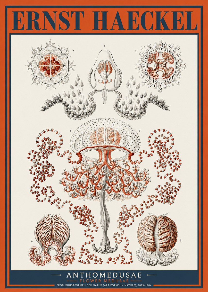 Ernst Haeckel Anthomedusae. Flower Medusae. No2 - Plakát