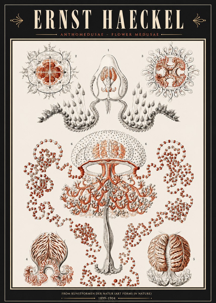 Ernst Haeckel Anthomedusae. Flower Medusae. No3 - Plakát