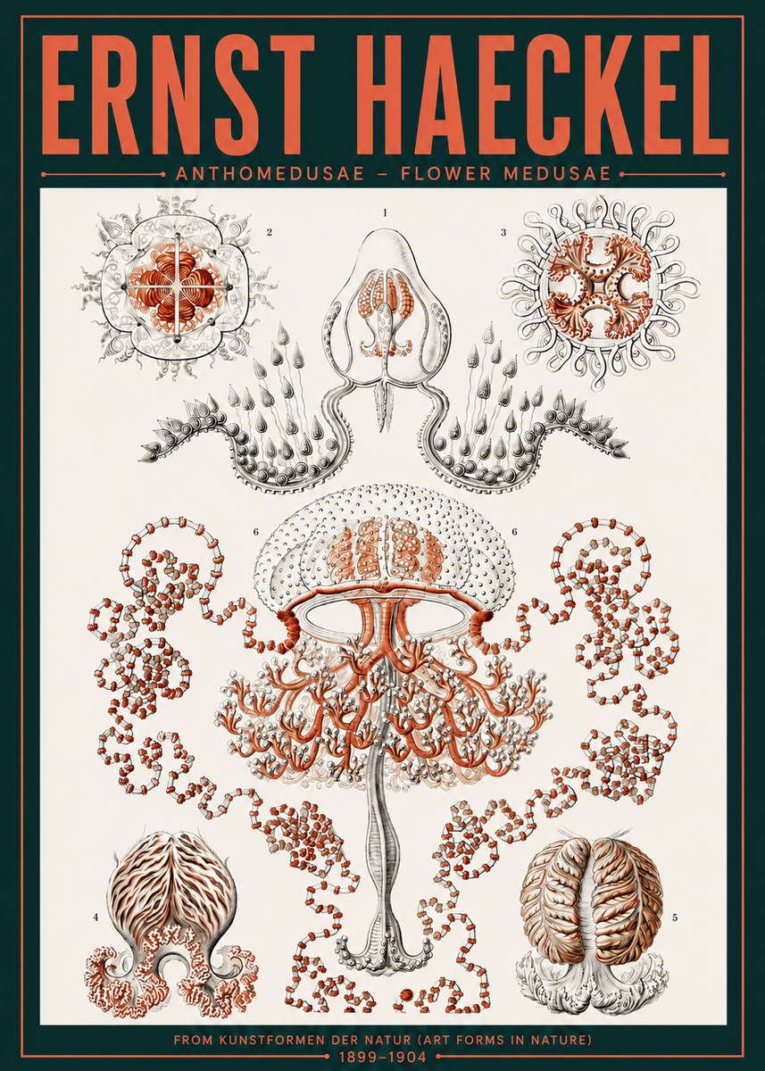Ernst Haeckel Anthomedusae. Flower Medusae. No6 - Plakát