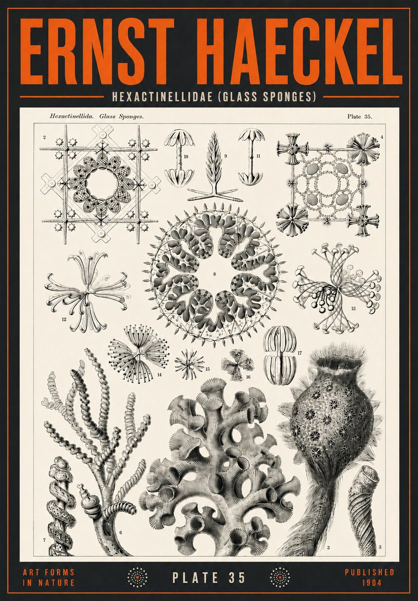 Ernst Haeckel Hexactinellida. Glass Sponges. No4 - Plakát