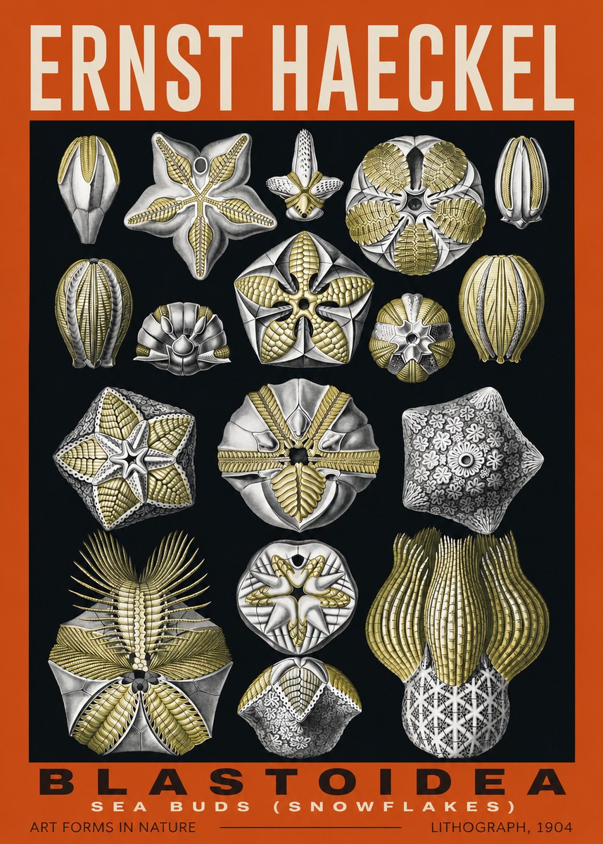 Ernst Haeckel Blastoidea Sea Buds (Snowflakes) No2 - Plakát