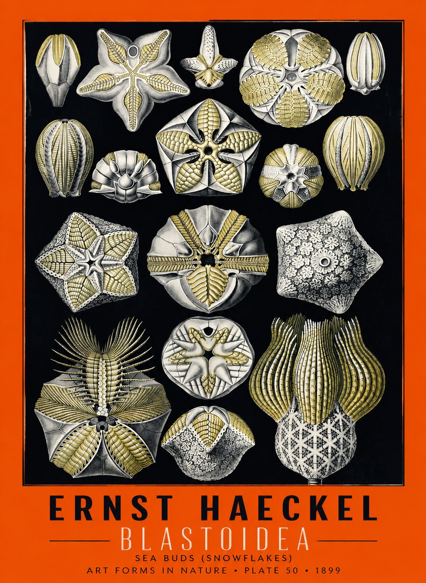 Ernst Haeckel Blastoidea Sea Buds (Snowflakes) No6 - Plakát
