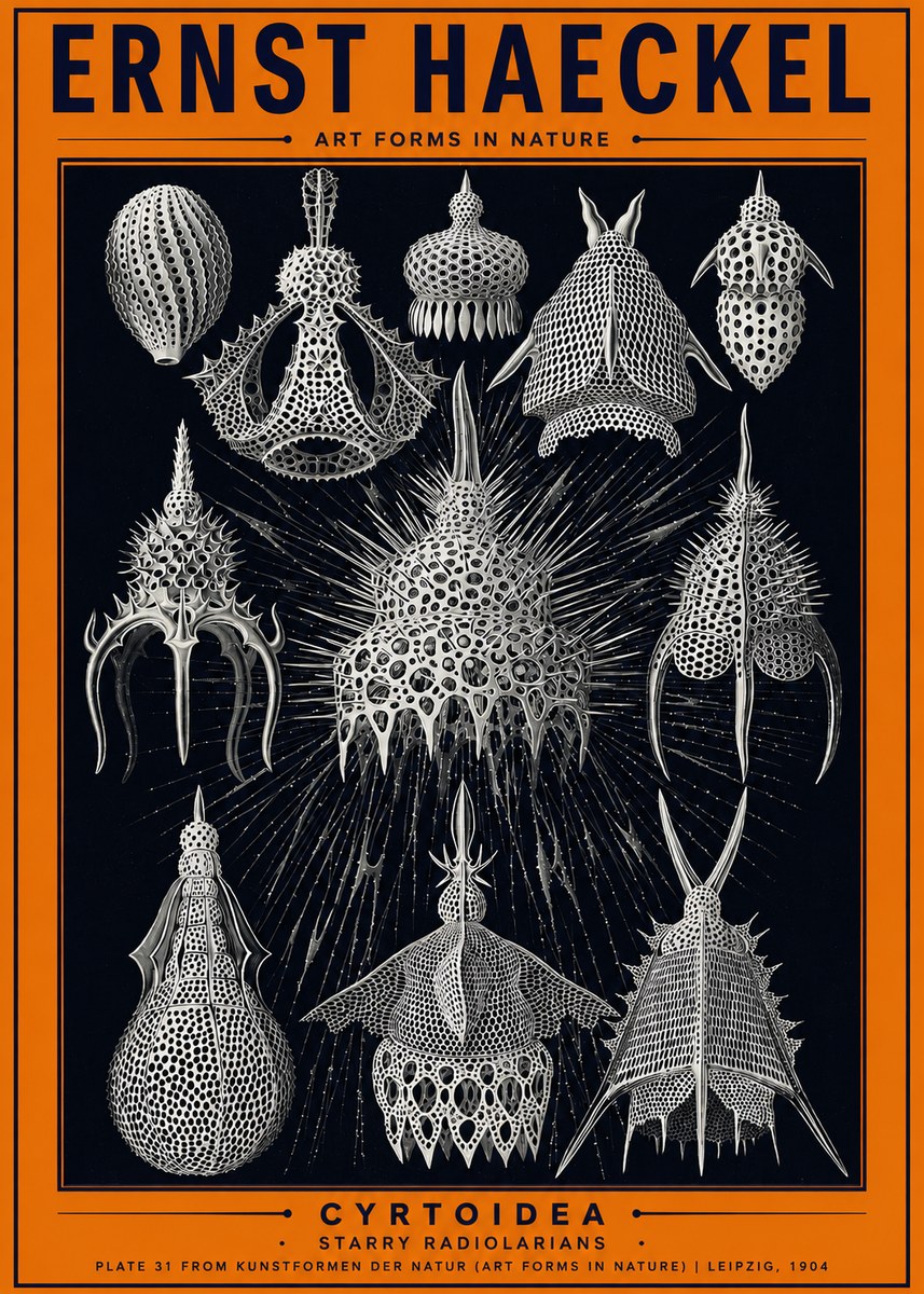Ernst Haeckel Cyrtoidea - Starry Radiolarians No2 - Plakát
