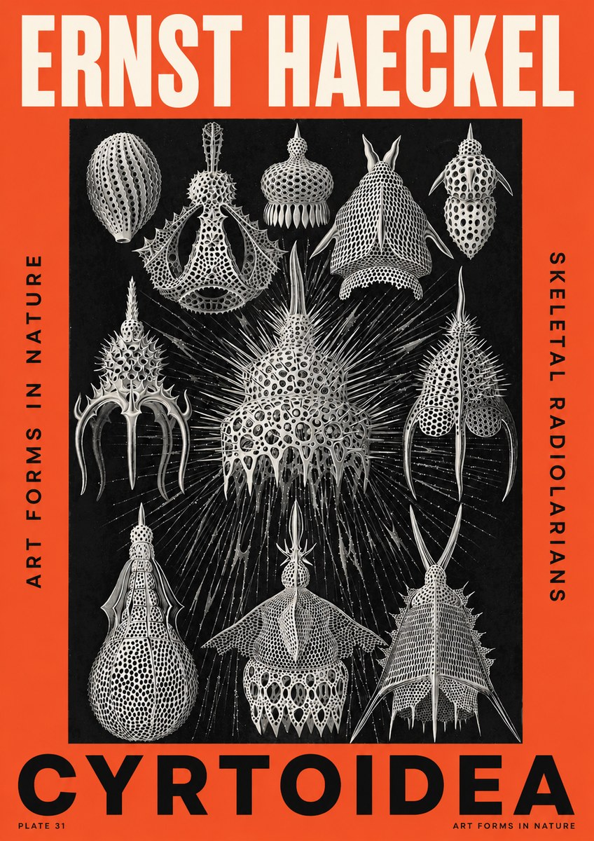 Ernst Haeckel Cyrtoidea - Starry Radiolarians No5 - Plakát