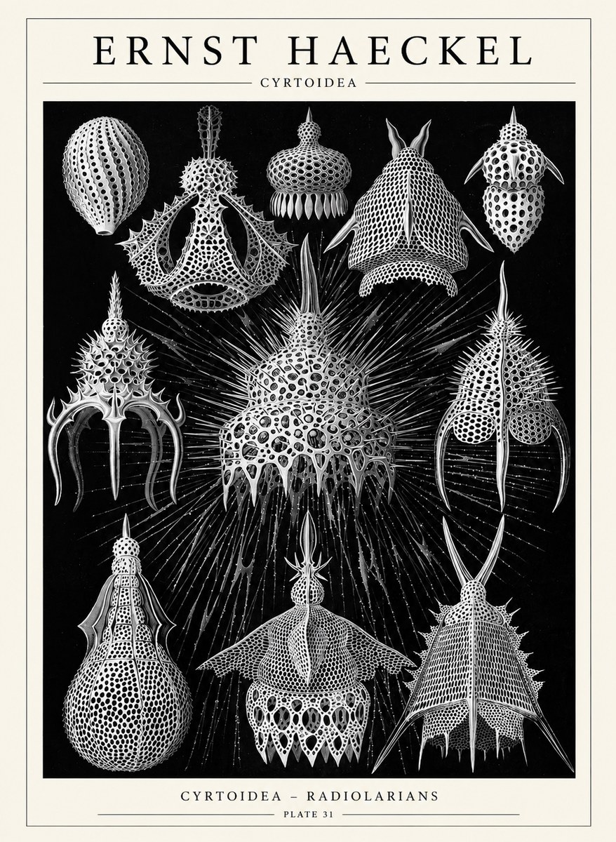 Ernst Haeckel Cyrtoidea - Starry Radiolarians No6 - Plakát
