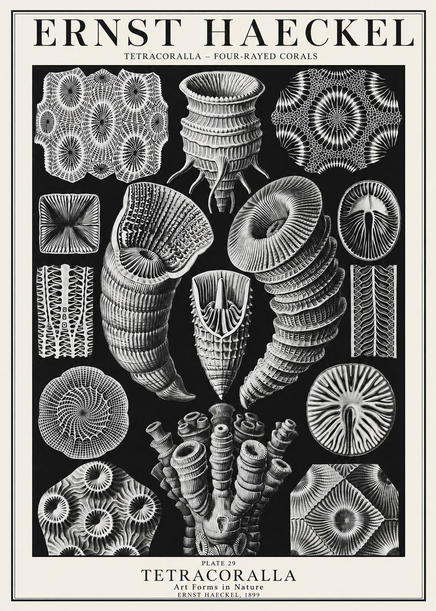 Ernst Haeckel Tetracoralla - Four-rayed Corals No1 - Plakát