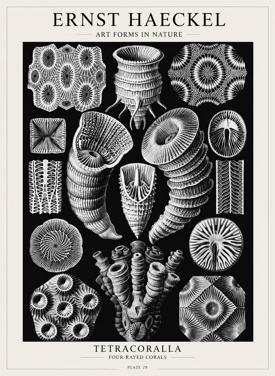 Ernst Haeckel Tetracoralla - Four-rayed Corals No4 - Plakát