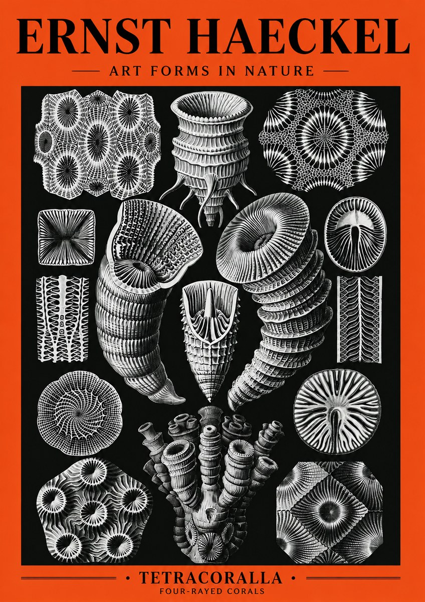 Ernst Haeckel Tetracoralla - Four-rayed Corals No5 - Plakát