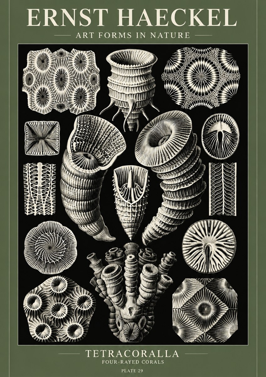 Ernst Haeckel Tetracoralla - Four-rayed Corals No6 - Plakát