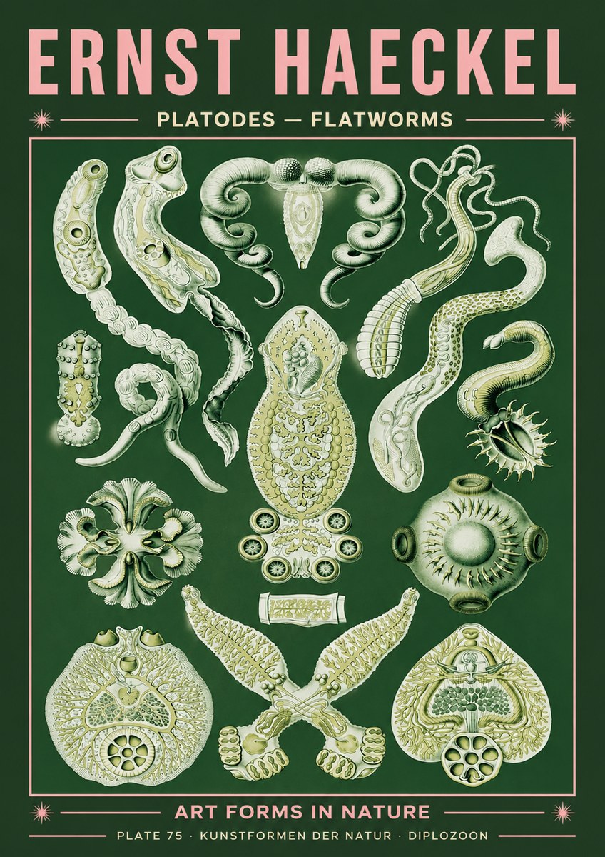 Ernst Haeckel Platodes – Flatworms No4 - Plakát