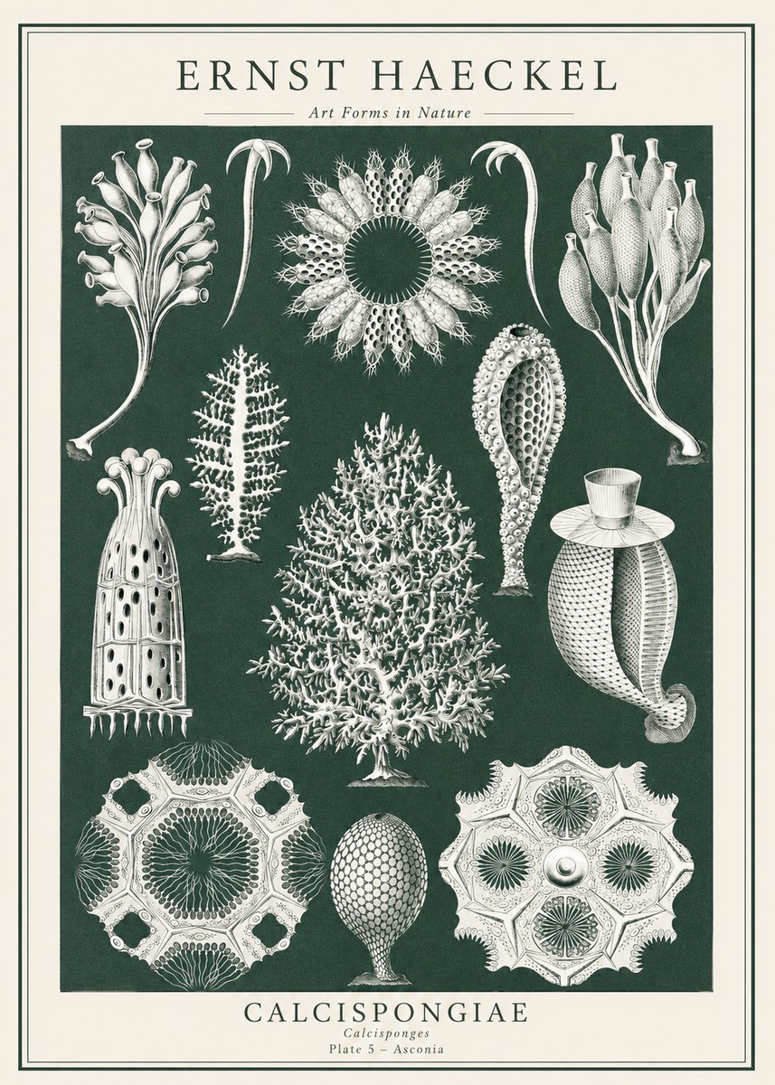 Ernst Haeckel Calcispongiae - Calcisponiges - Plate 5 - Asconia No1 - Plakát