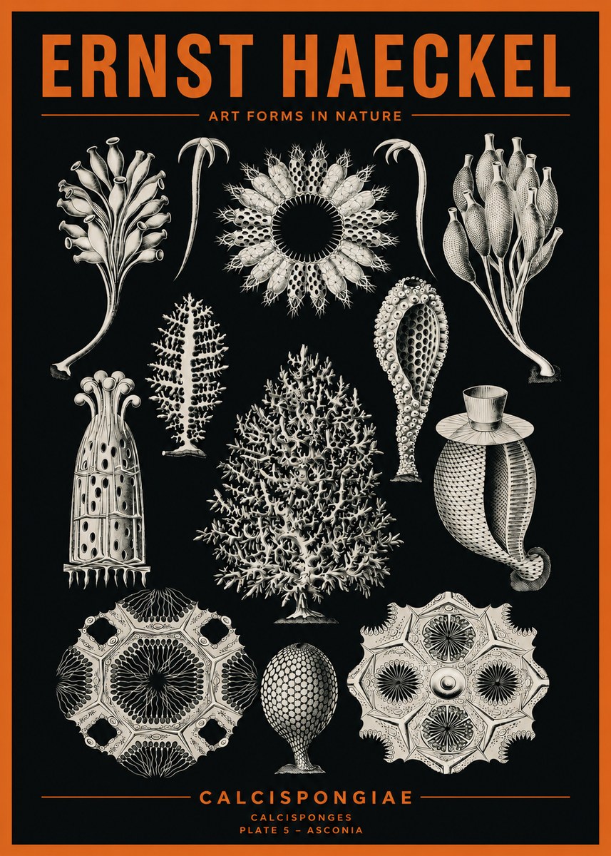 Ernst Haeckel Calcispongiae - Calcisponiges - Plate 5 - Asconia No2 - Plakát