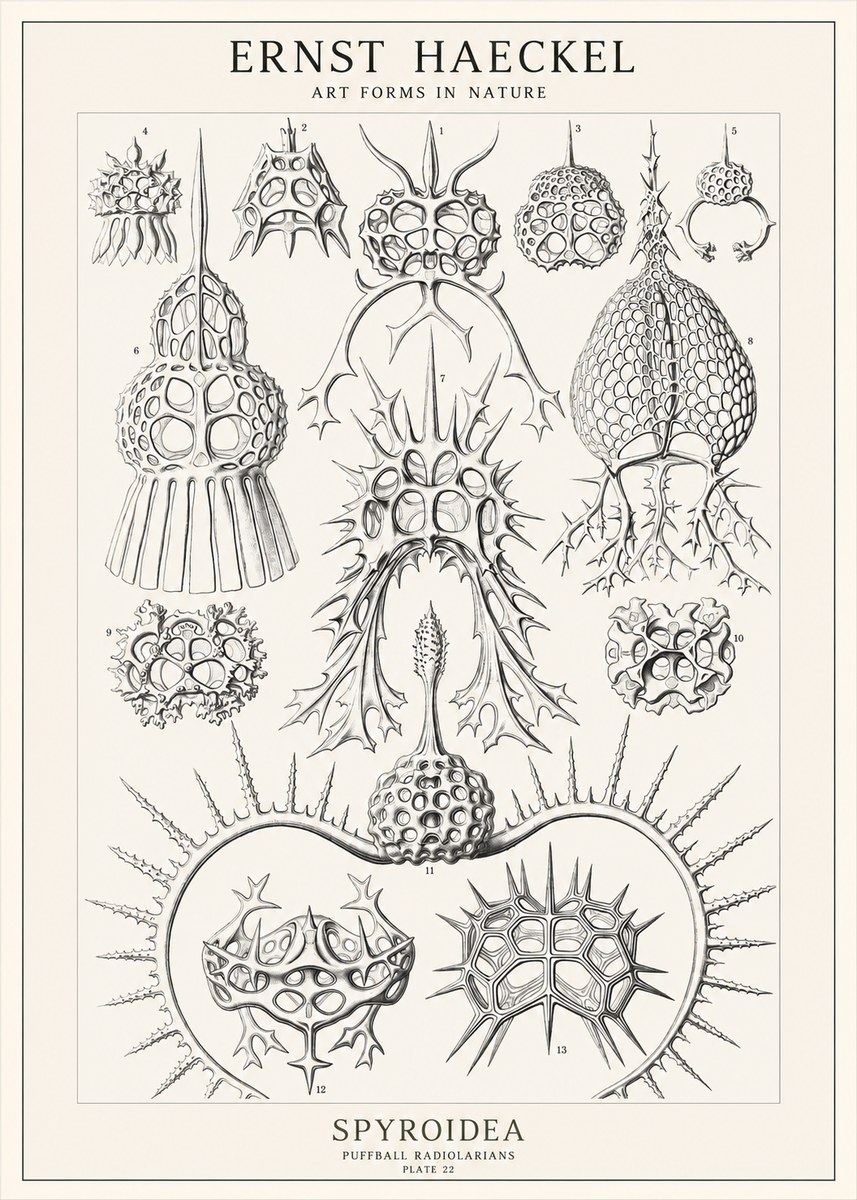 Ernst Haeckel Spyroidea - Puffball Radiolarians - Plate 22 No1 - Plakát
