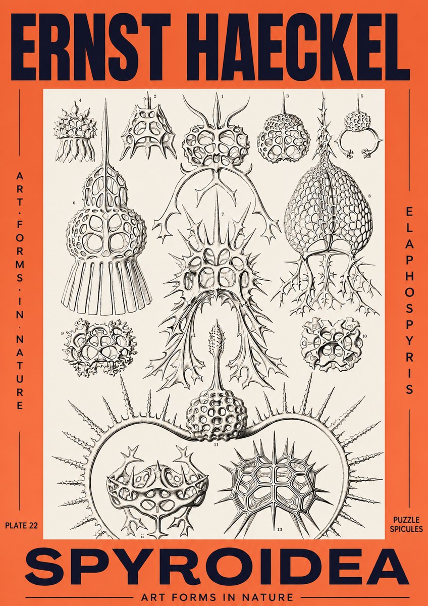 Ernst Haeckel Spyroidea - Puffball Radiolarians - Plate 22 No3 - Plakát