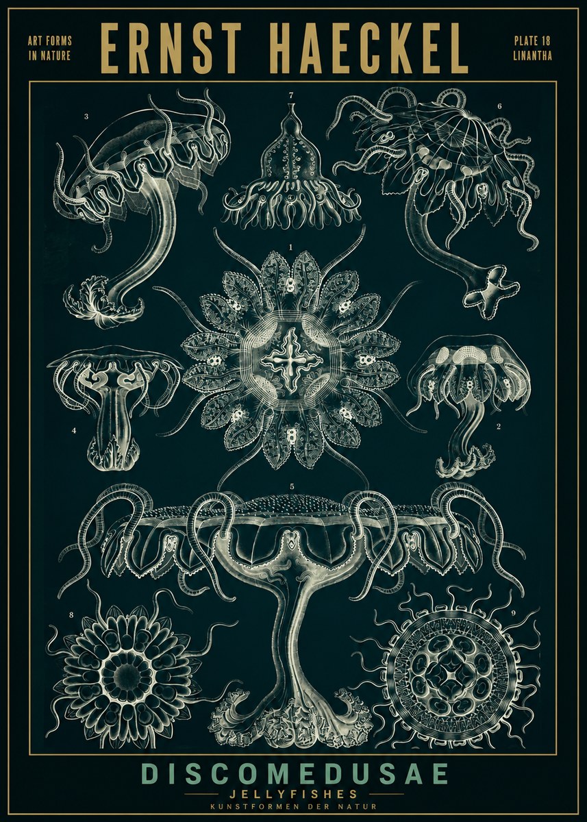 Ernst Haeckel Discomedusae. Jellyfishes. No2 - Plakát