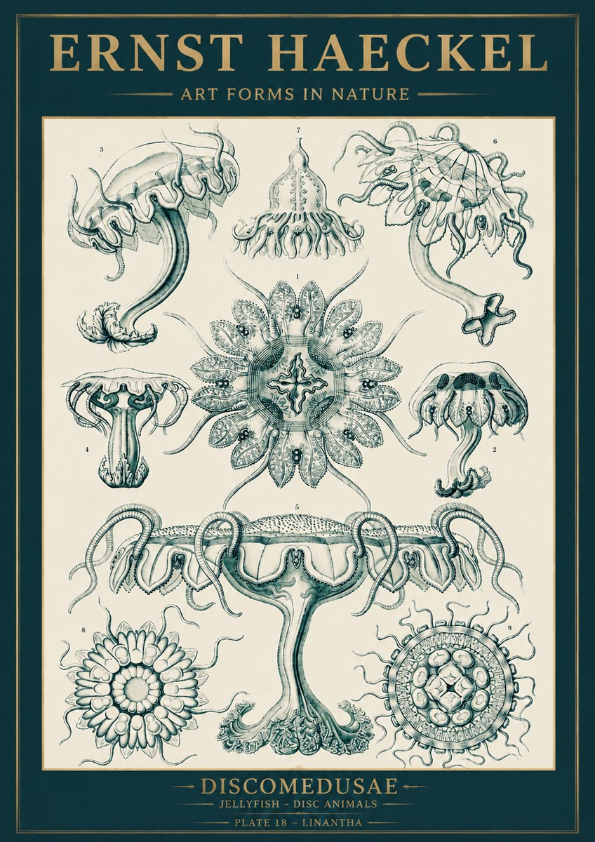 Ernst Haeckel Discomedusae. Jellyfishes. No5 - Plakát