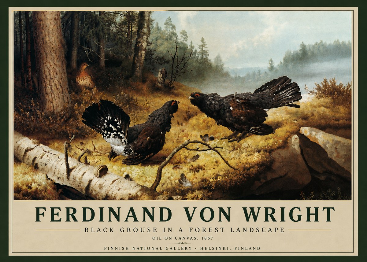 Ferdinand von Wright Black Grouse in a Forest Landscape No5 - Plakát