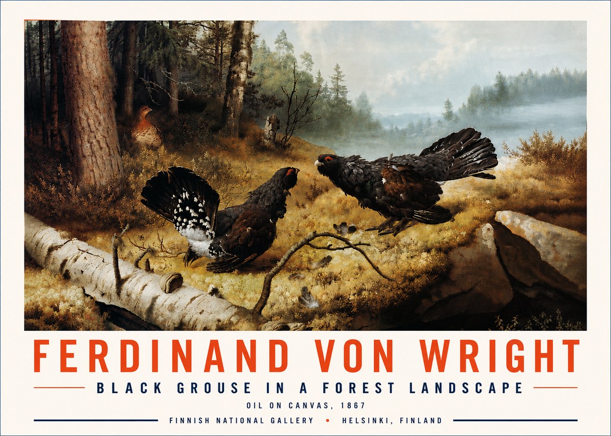 Ferdinand von Wright Black Grouse in a Forest Landscape No6 - Plakát
