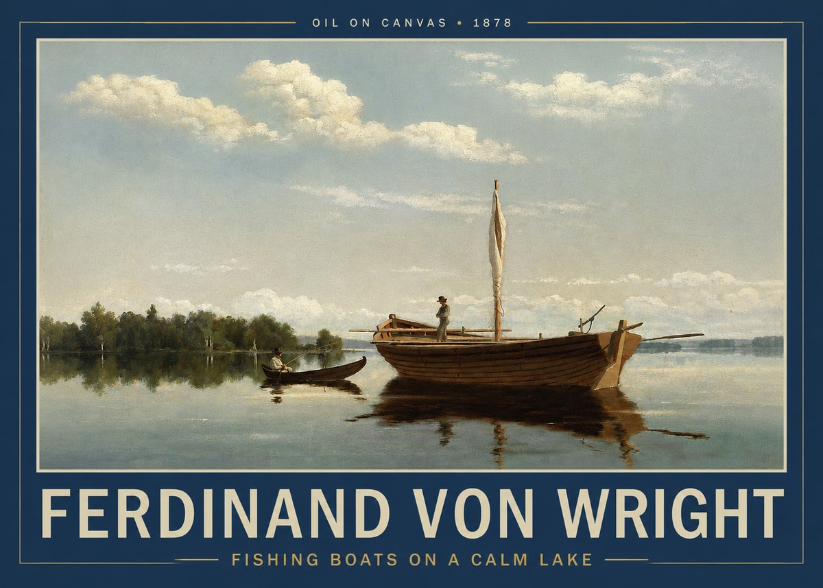 Ferdinand von Wright Fishing Boats on a Calm Lake. 1878. No2 - Plakát