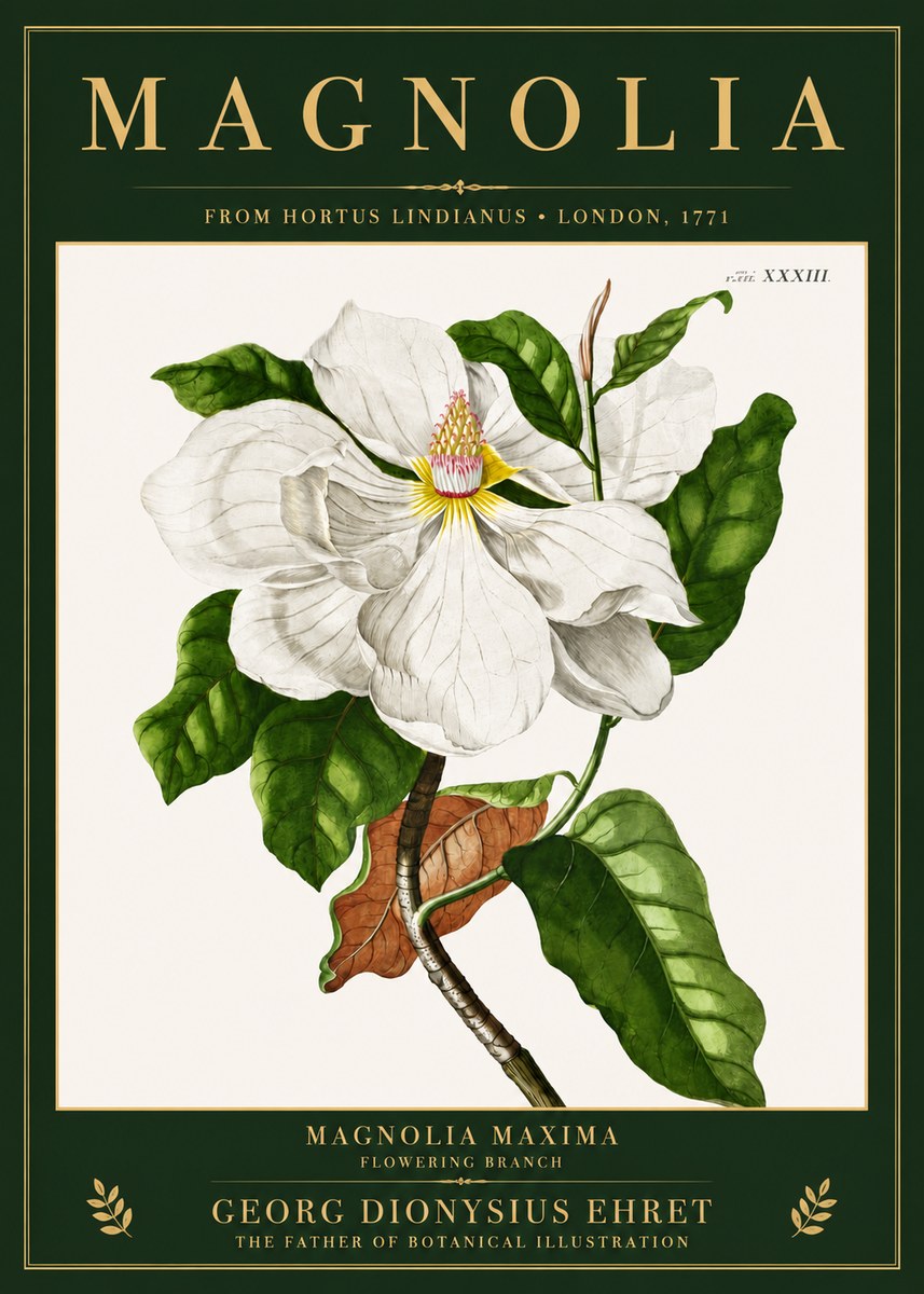 Georg Dionysius Ehret Magnolia Maxima - Flowering Branch No3 - Plakát