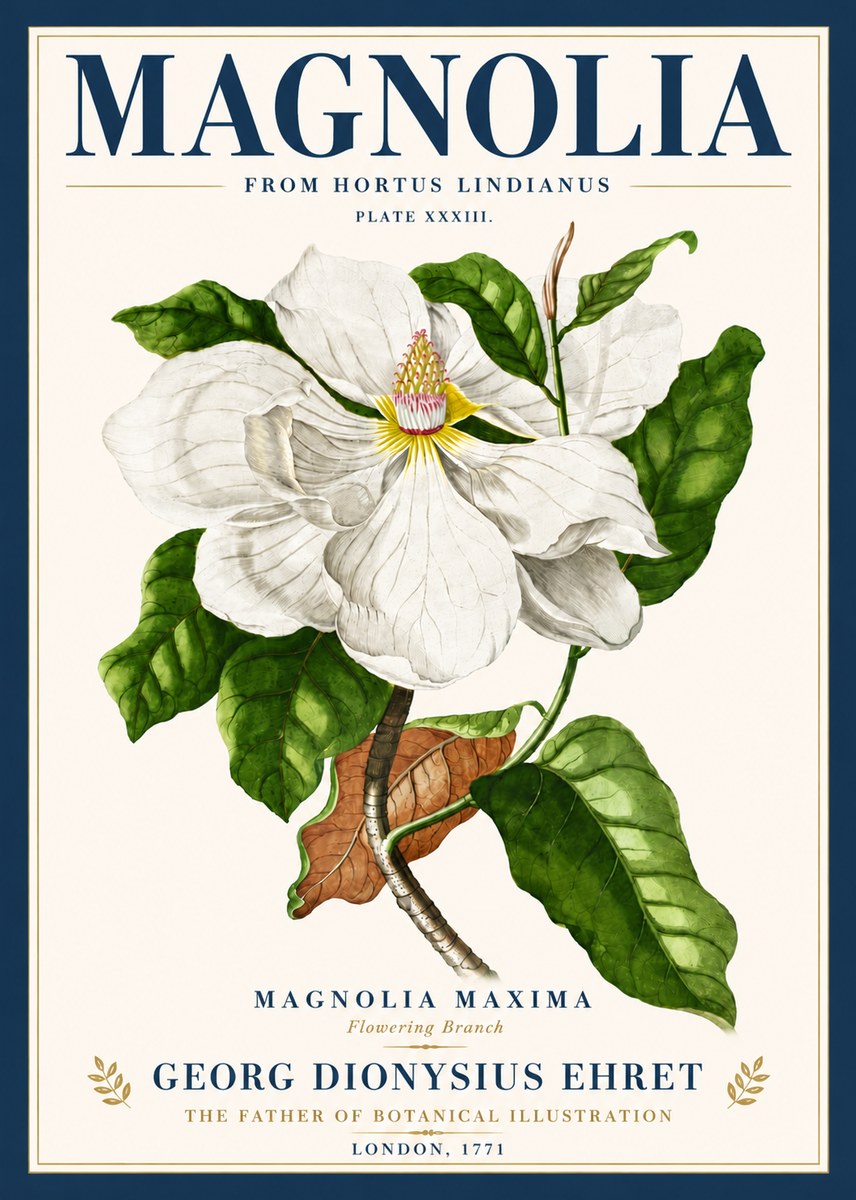 Georg Dionysius Ehret Magnolia Maxima - Flowering Branch No6 - Plakát