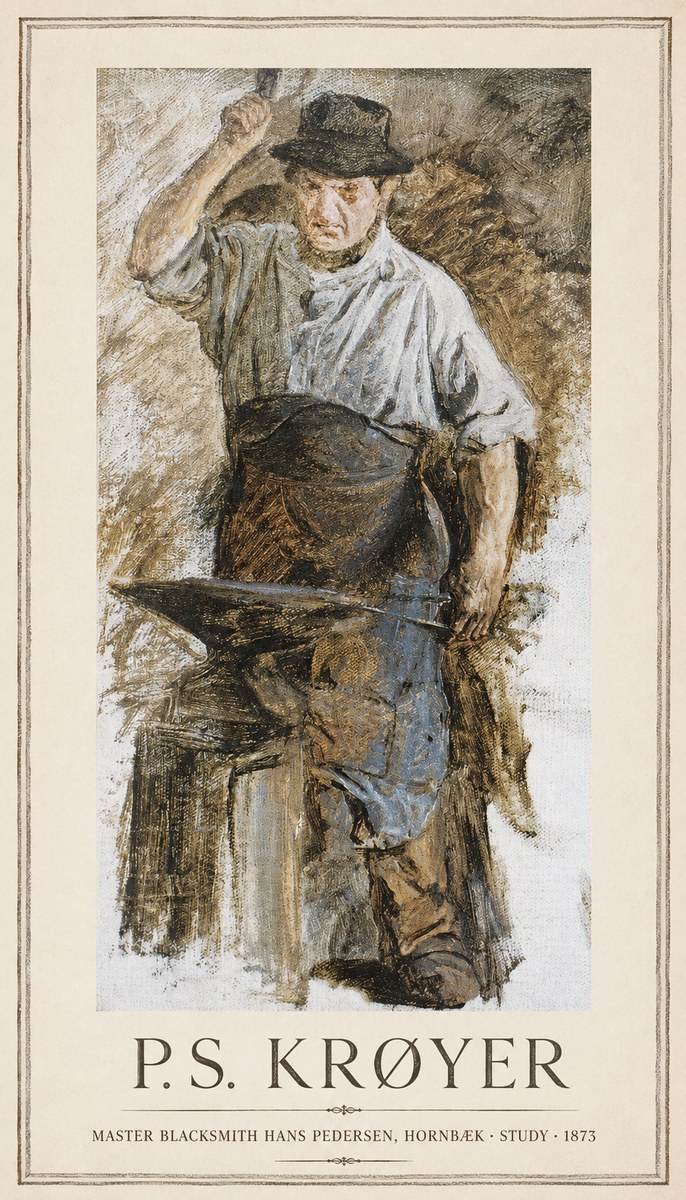 P.S. Krøyer Master Blacksmith Hans Pedersen, Hornbaek · Study · 1873 No1 - Plakát