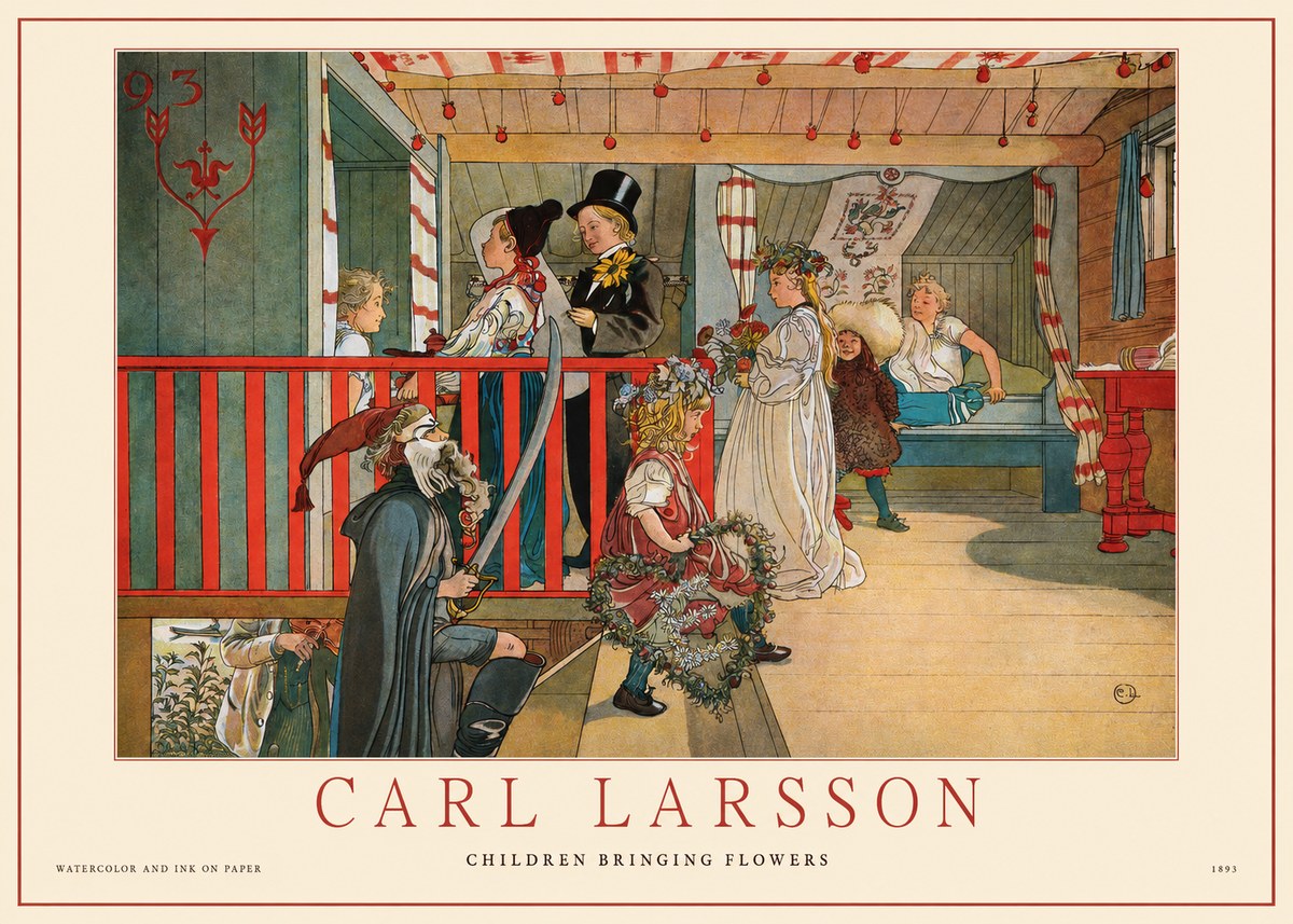 Carl Larsson Children Bringing Flowers No1 - Plakát