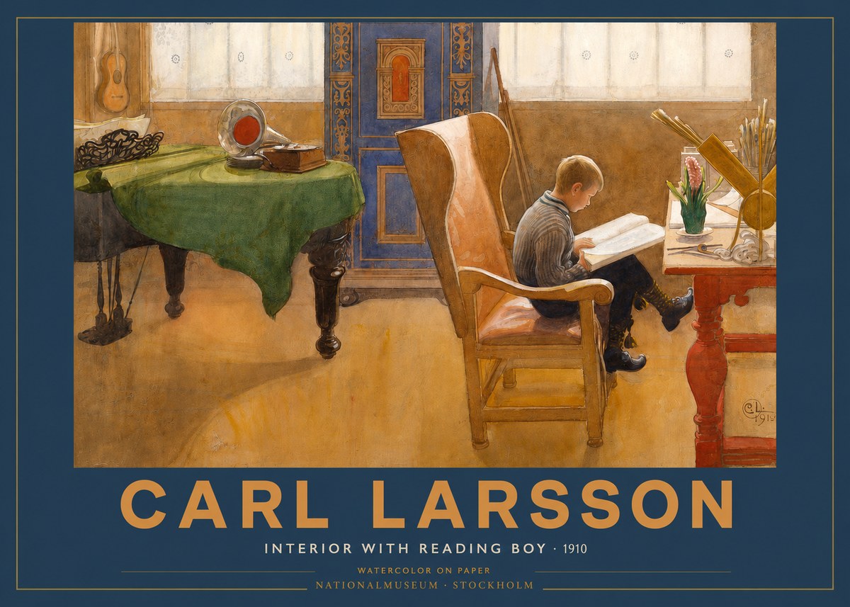 Carl Larsson Interior with Reading Boy No2 - Plakát