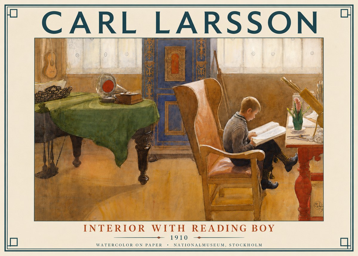 Carl Larsson Interior with Reading Boy No4 - Plakát