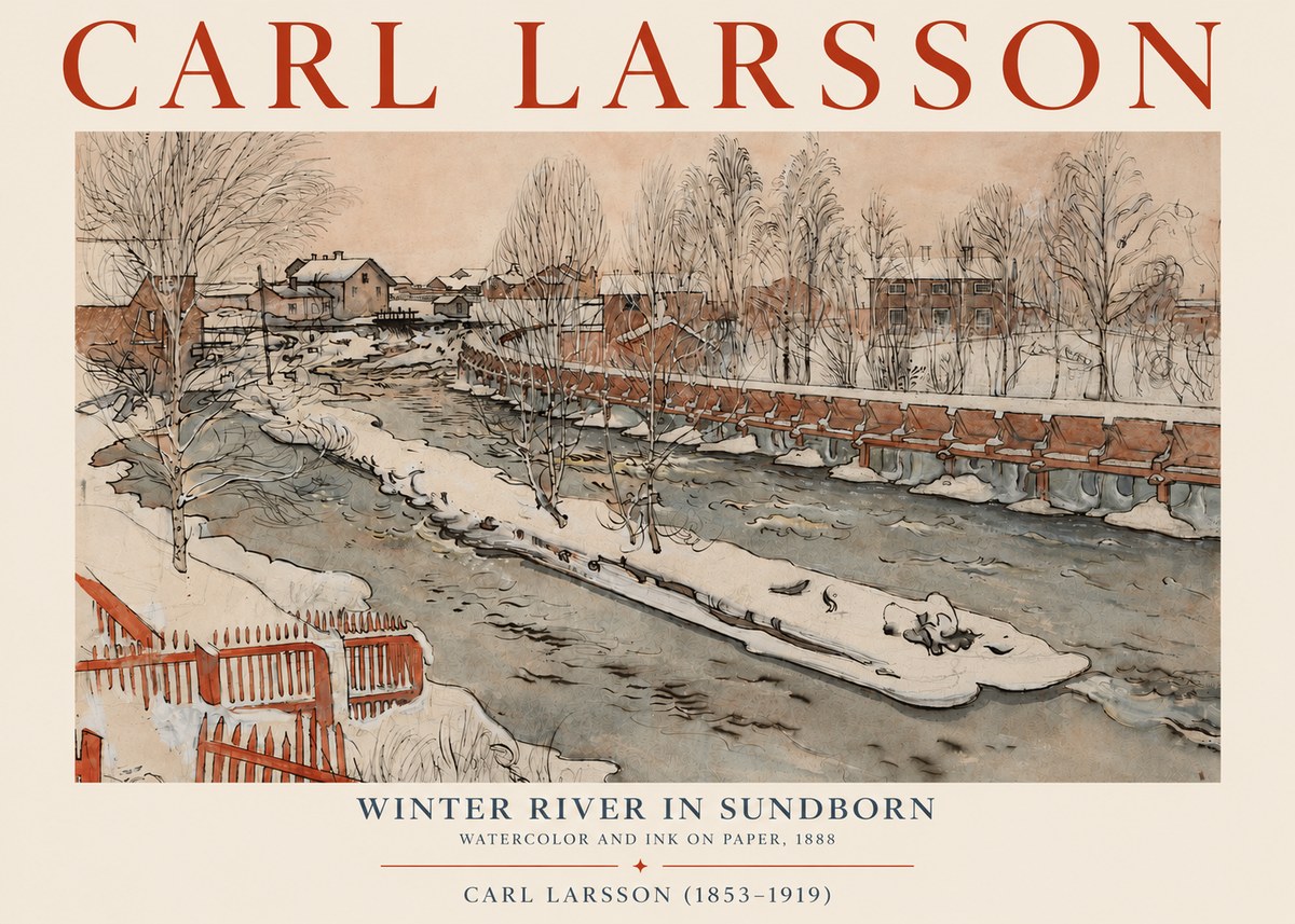Carl Larsson Winter River in Sundborn No3 - Plakát