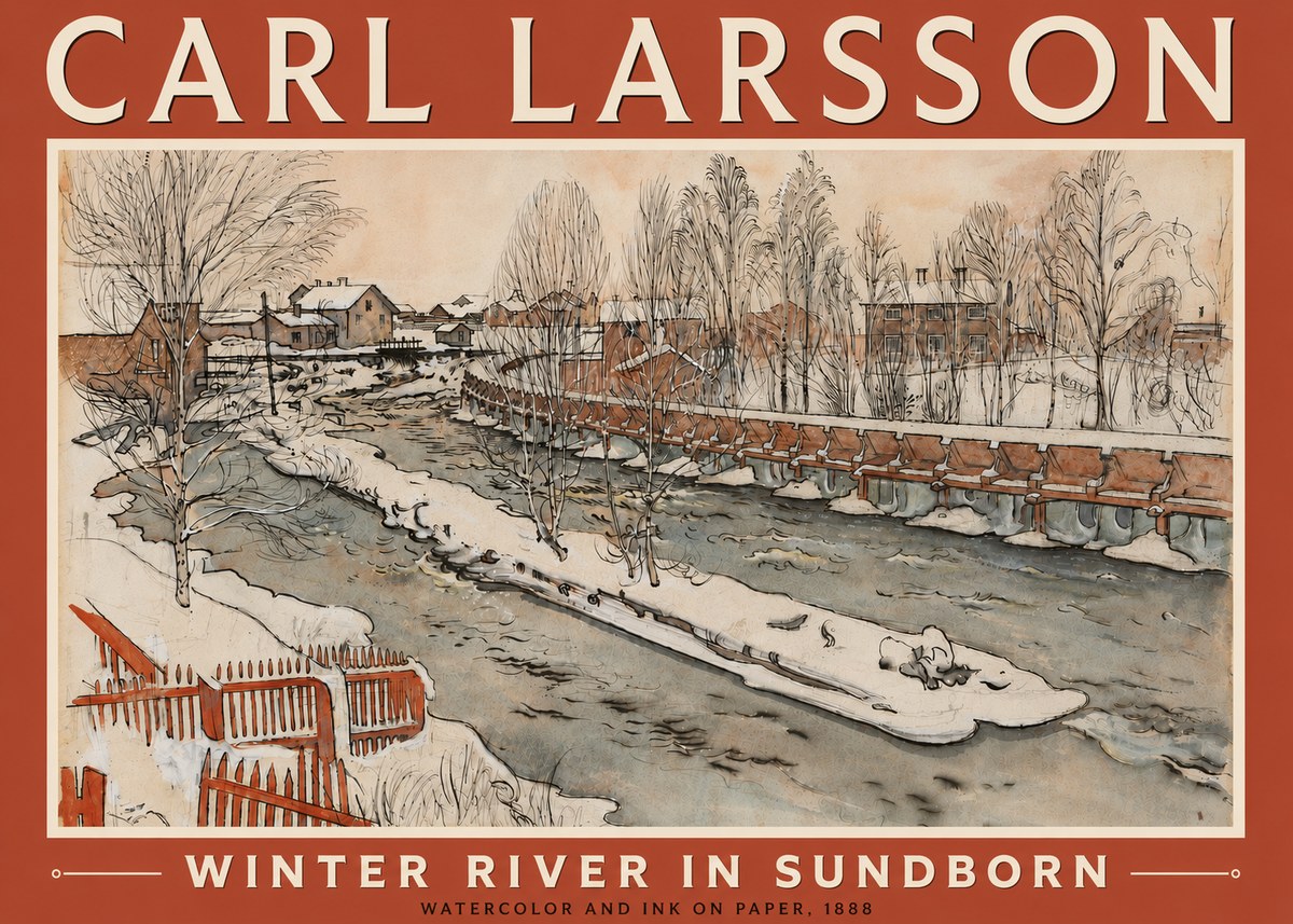 Carl Larsson Winter River in Sundborn No5 - Plakát