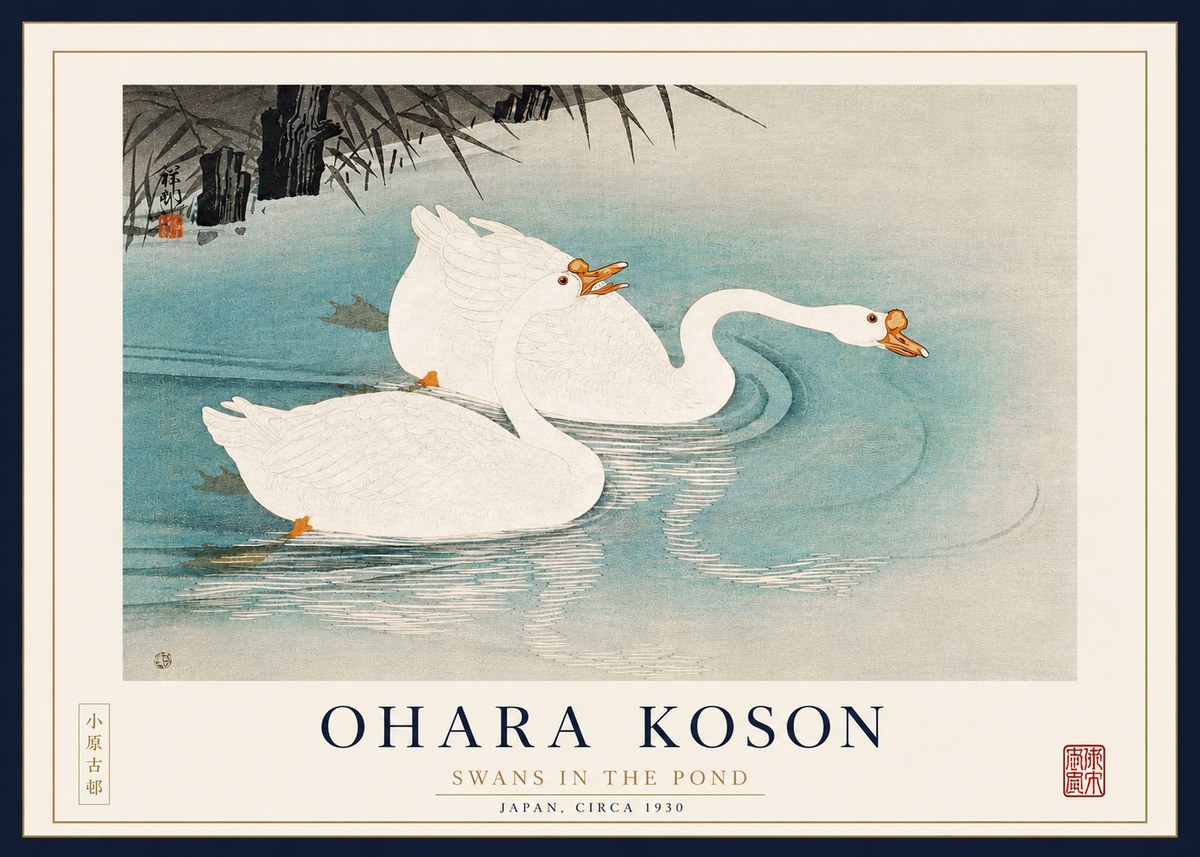 Ohara Koson Two Swans No4 - Plakát