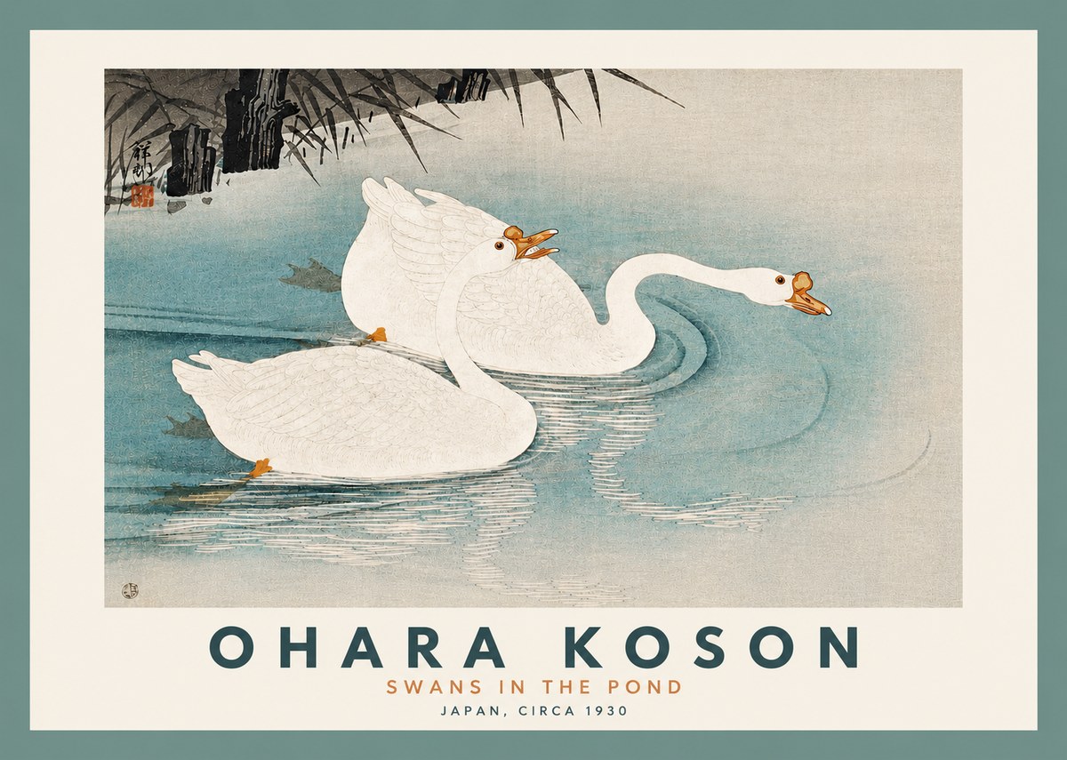 Ohara Koson Two Swans No5 - Plakát