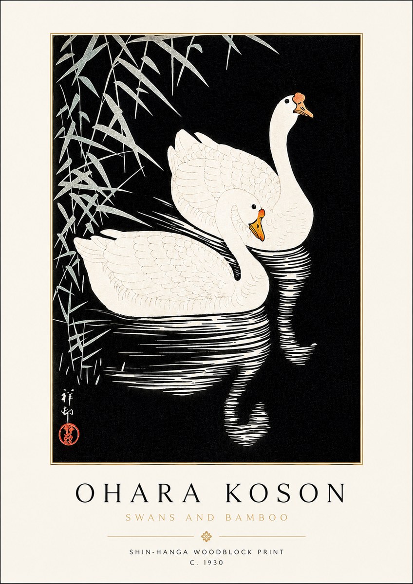 Ohara Koson Swans and Bamboo No3 - Plakát