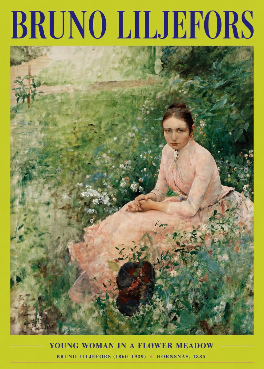 Bruno Liljefors Young Woman in a Flower Meadow No2 - Plakát