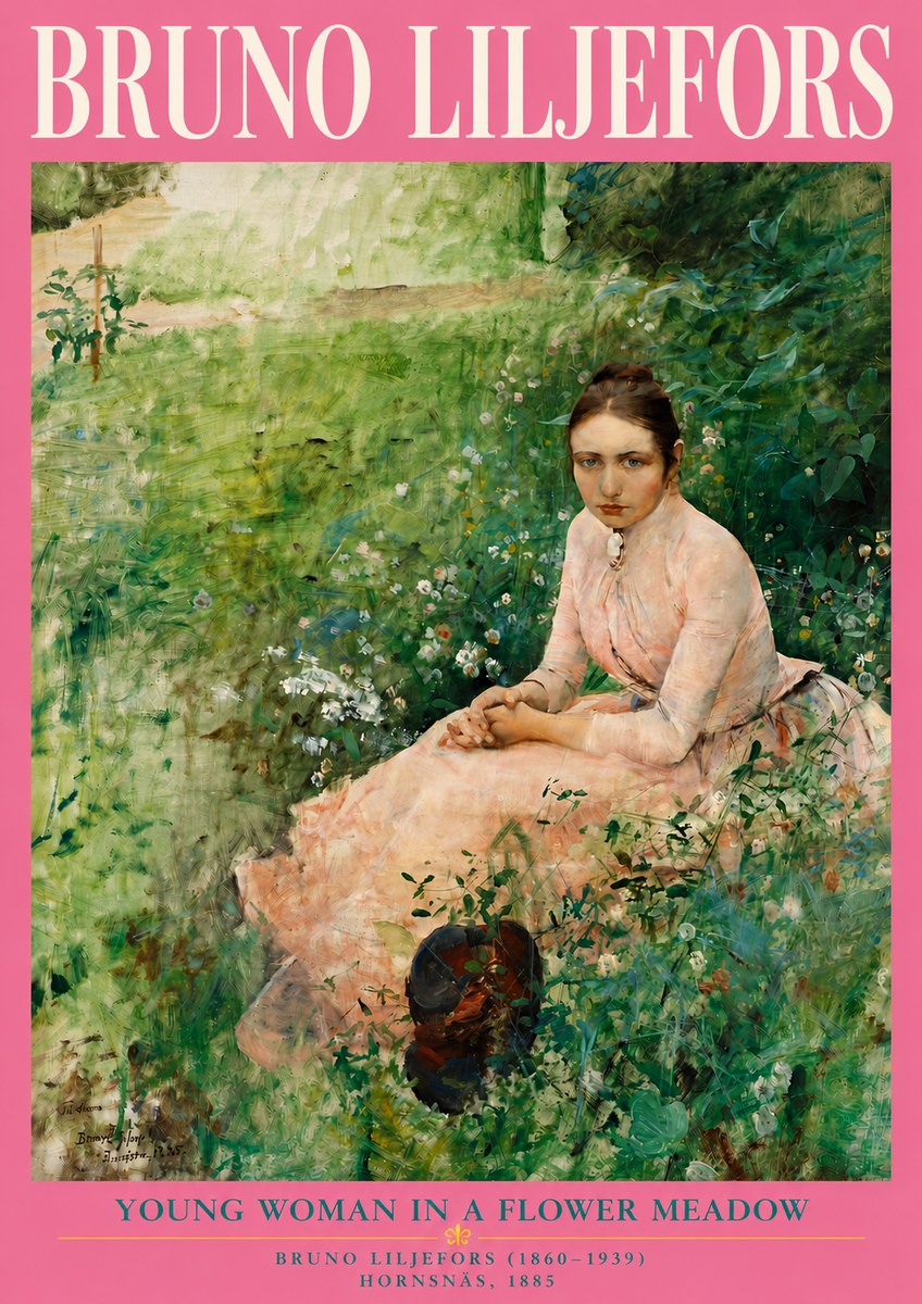 Bruno Liljefors Young Woman in a Flower Meadow No4 - Plakát