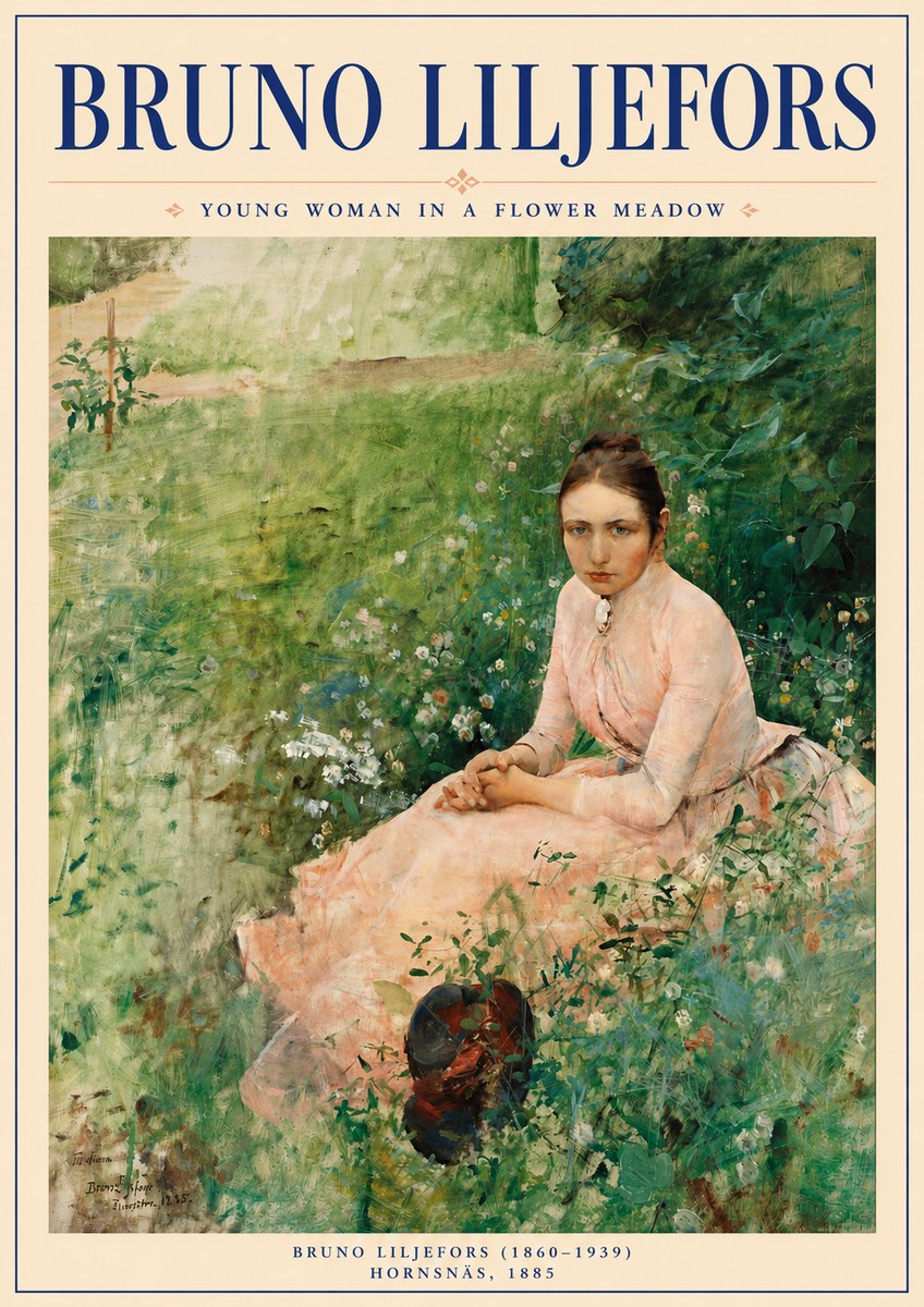 Bruno Liljefors Young Woman in a Flower Meadow No6 - Plakát