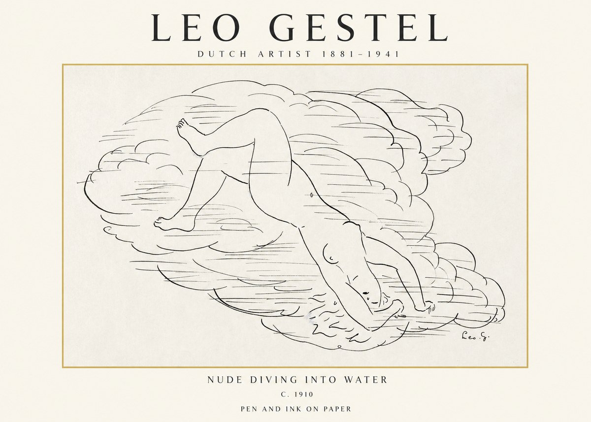 Leo Gestel Nude Diving into Water No1 - Plakát