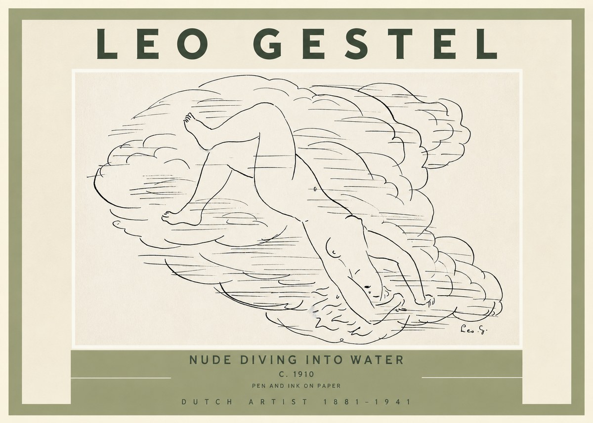Leo Gestel Nude Diving into Water No2 - Plakát