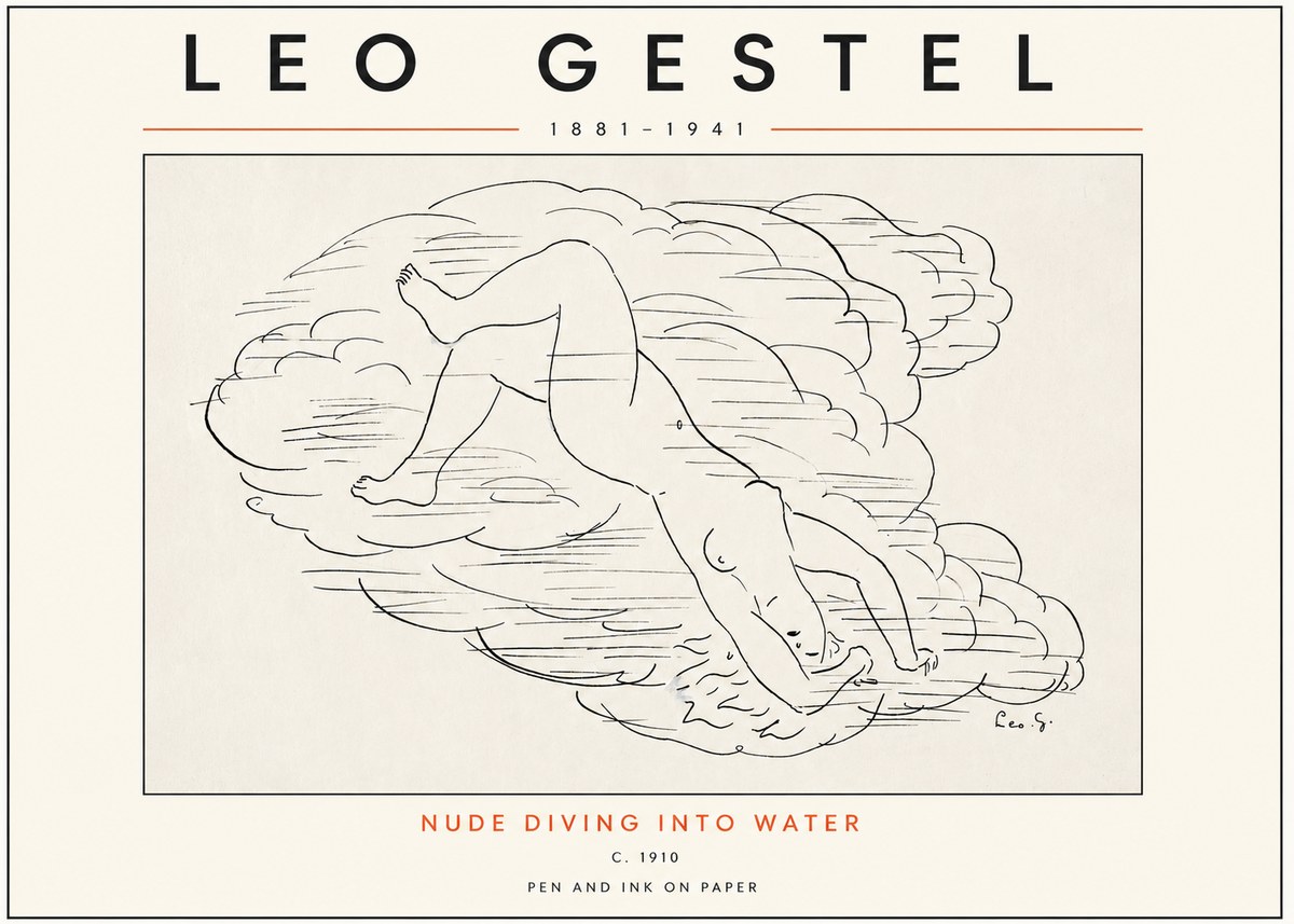 Leo Gestel Nude Diving into Water No3 - Plakát