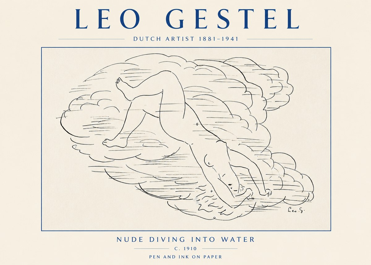 Leo Gestel Nude Diving into Water No4 - Plakát