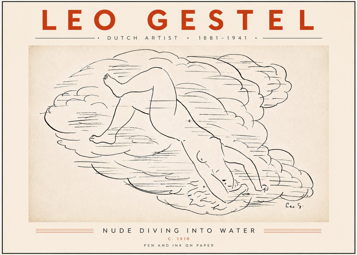 Leo Gestel Nude Diving into Water No5 - Plakát
