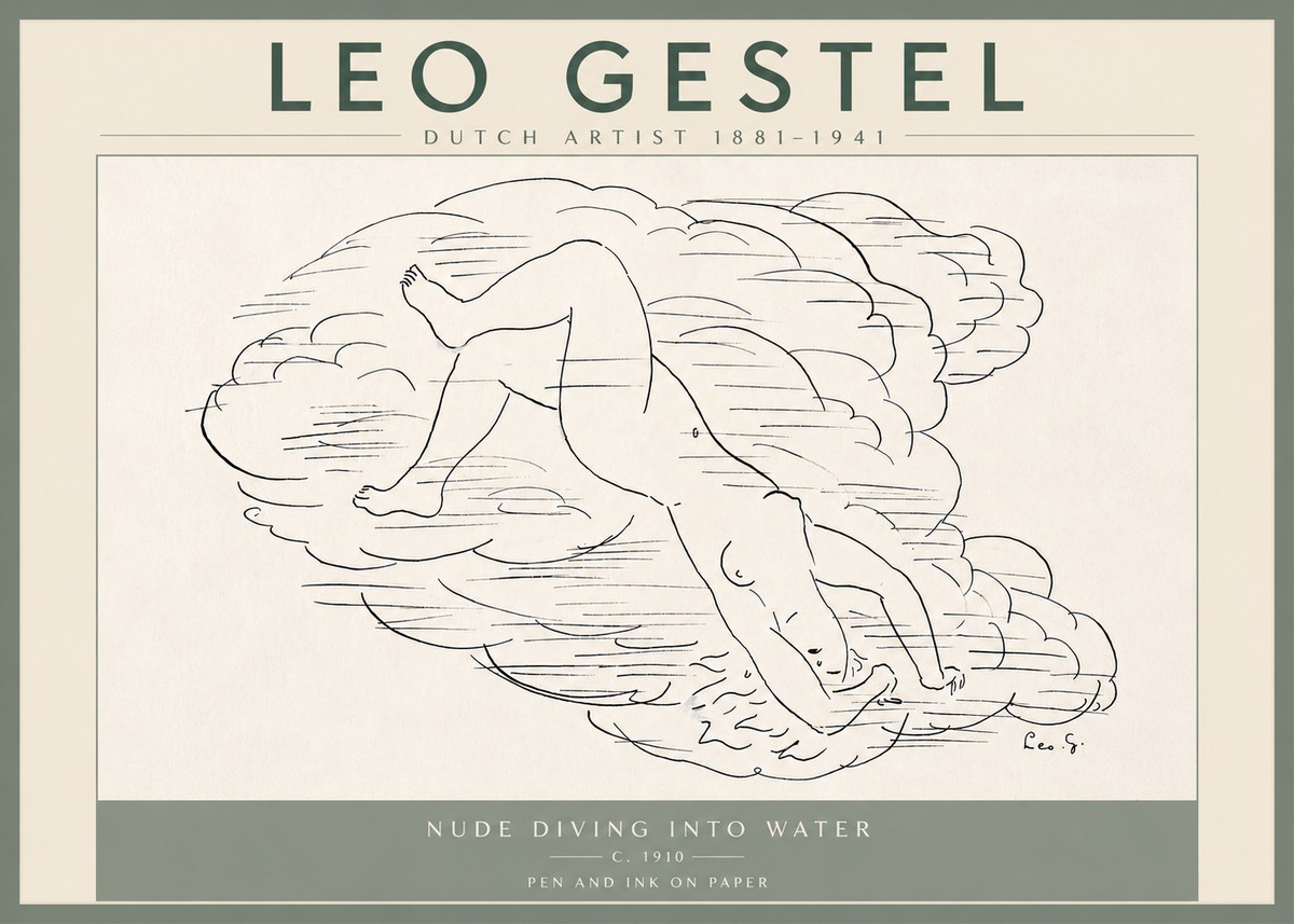 Leo Gestel Nude Diving into Water No6 - Plakát