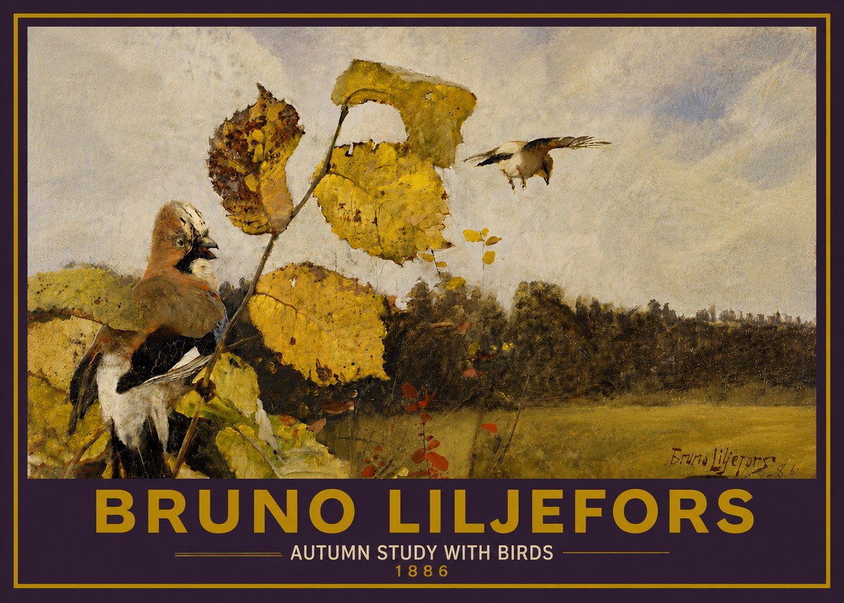 Bruno Liljefors Autumn Study with Birds No5 - Plakát