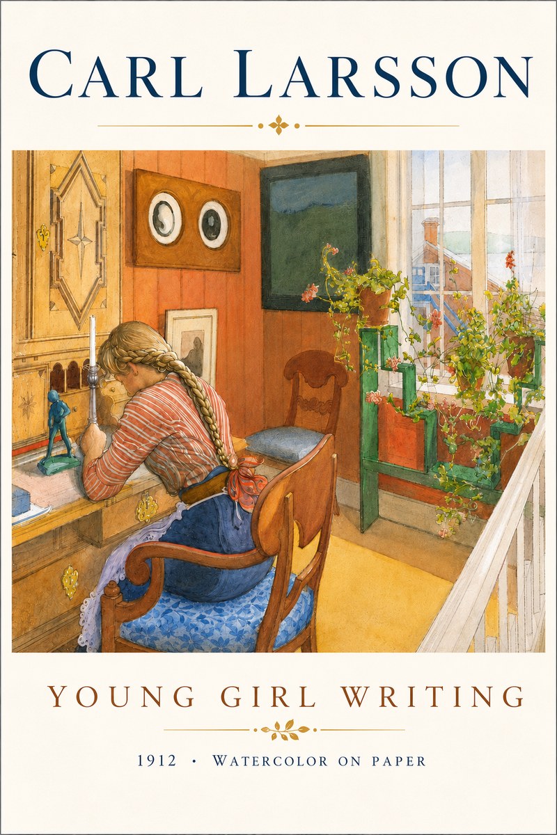 Carl Larsson Young Girl Writing No5 - Plakát